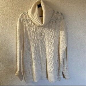 Free People White Sweater SM Grunchy Slouchy Distressed Wool Alpaca Soft
